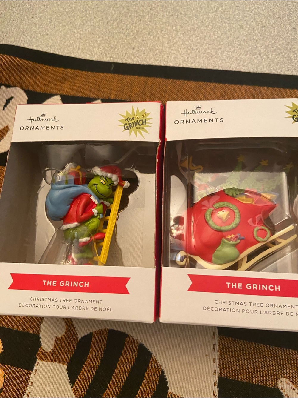 Hallmark The Grinch Red, Green and Yellow Ornament Duo